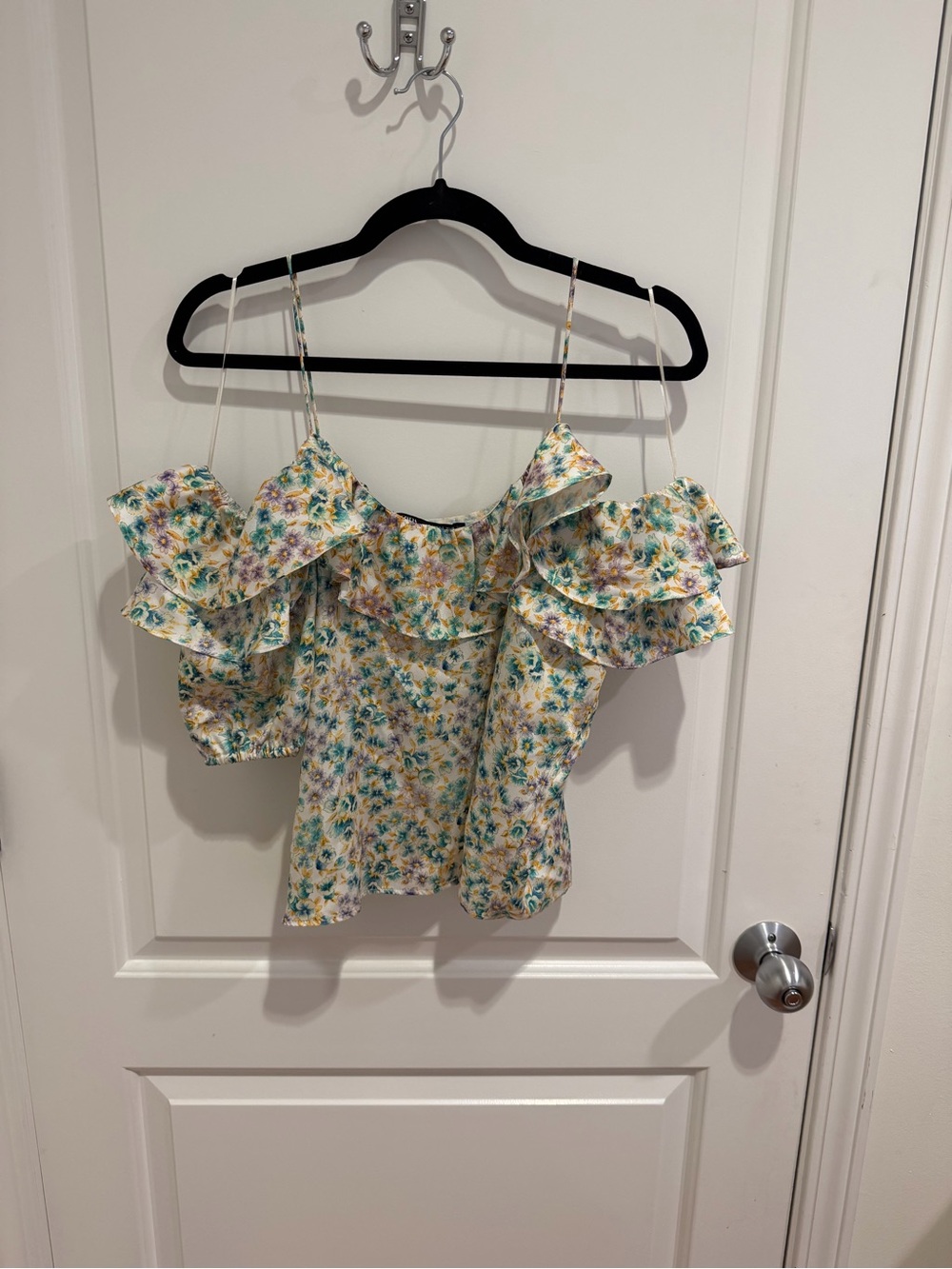 Zara Floral Ruffle Cold-Shoulder Camisole - Yellow Multi